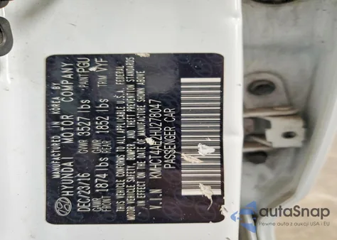 2017 Hyundai Accent Se z USA, uszkodzony, nr VIN KMHCT4AE2HU278047